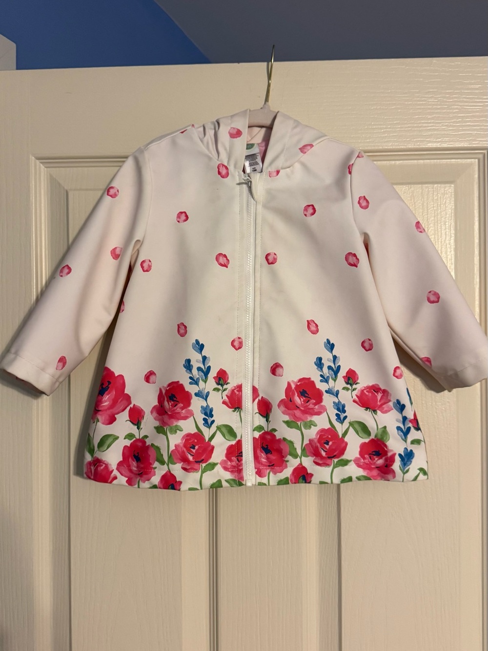 Carter's White Hooded Raincoat with Pink Floral Border